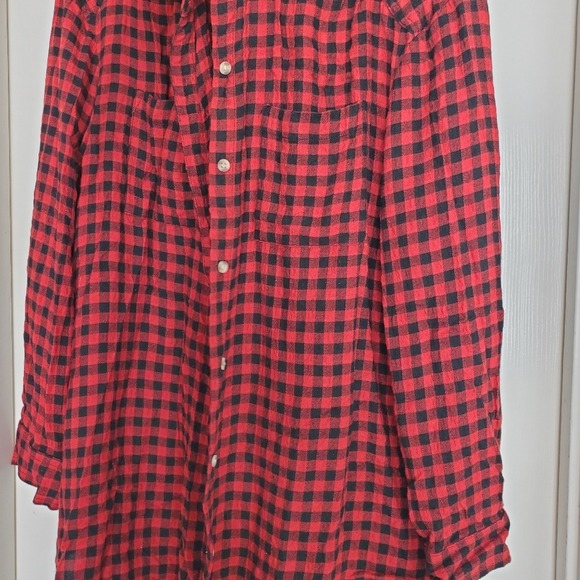 Beach Lunch Lounge Large Red Black Check Flannel Long Sleeve Relaxed‎ Shirt - Picture 2 of 6